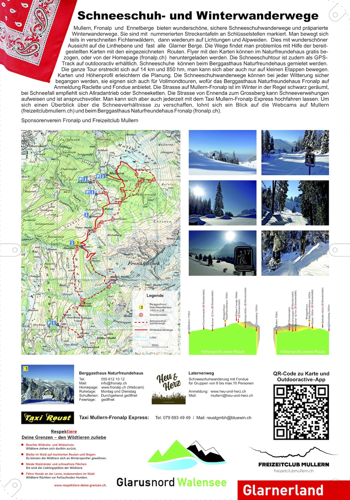 Info Tafel Schneeschuh-Touren und Winterwanderwege. Fronalp